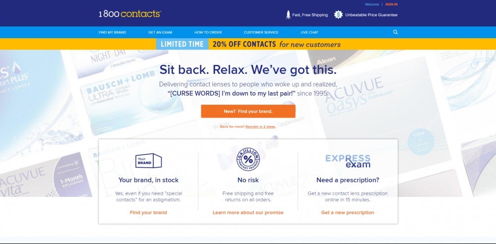 1800Contacts Homepage
