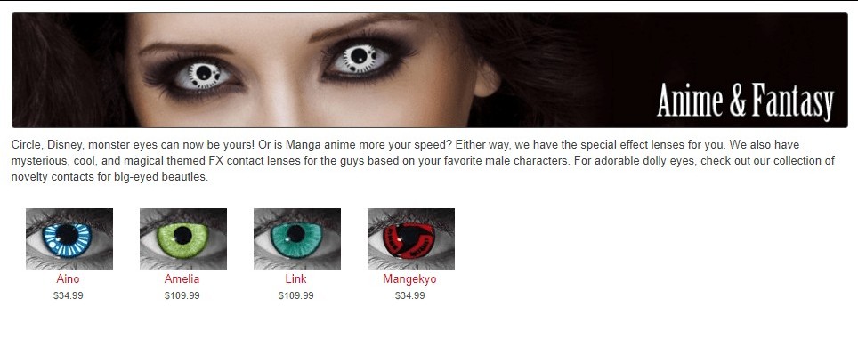 Anime & Fantasy Halloween Contact Lenses
