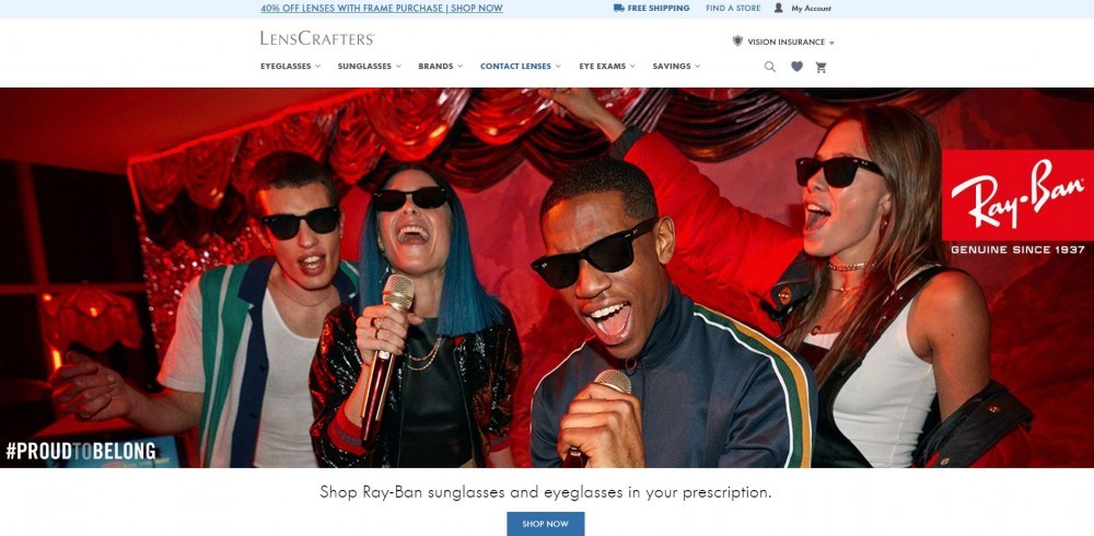 Homepage of Lenscrafters