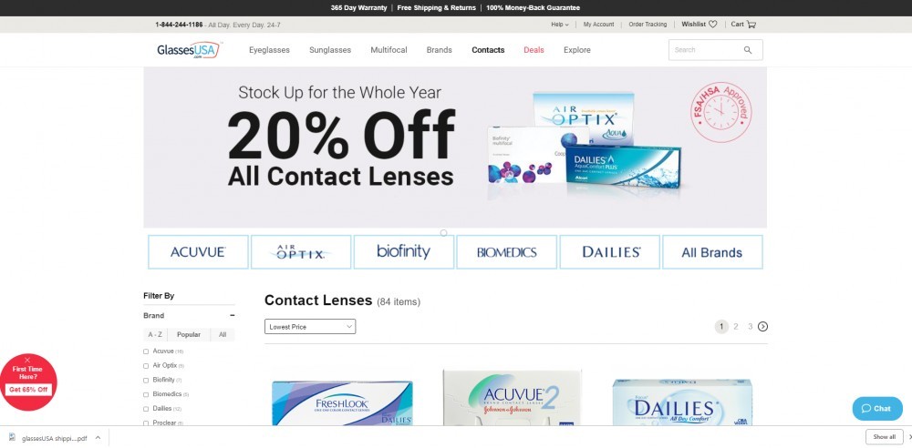 GlassesUSA Contacts Page