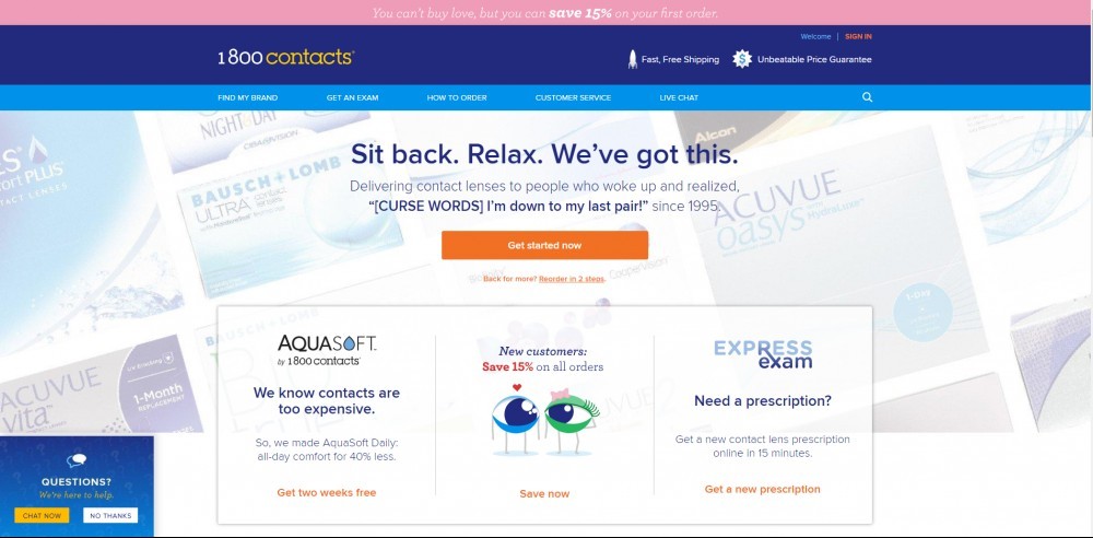 1800Contacts Homepage