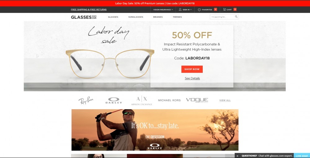 Glasses.com homepage
