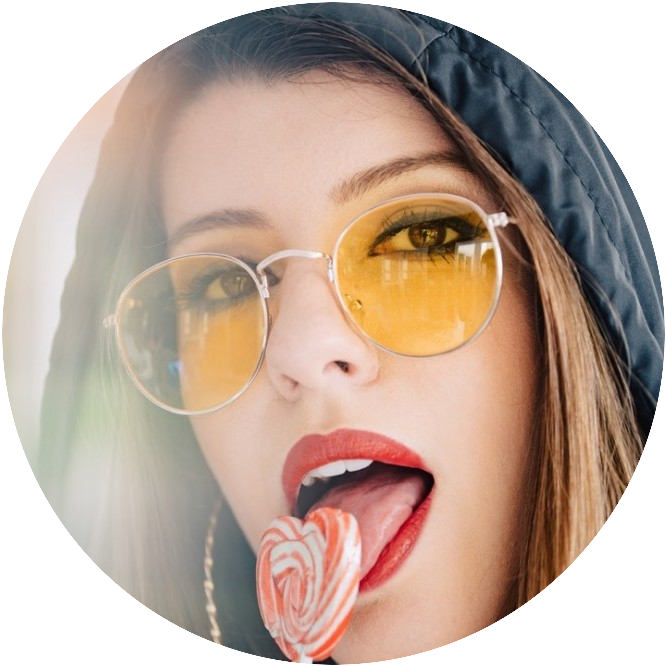 Girl with glasses with yellow lenses