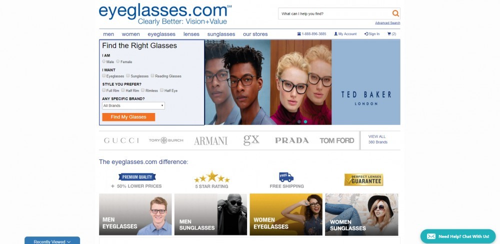 Eyeglasses.com Homepage