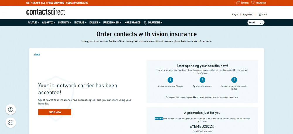 Contacts Direct website