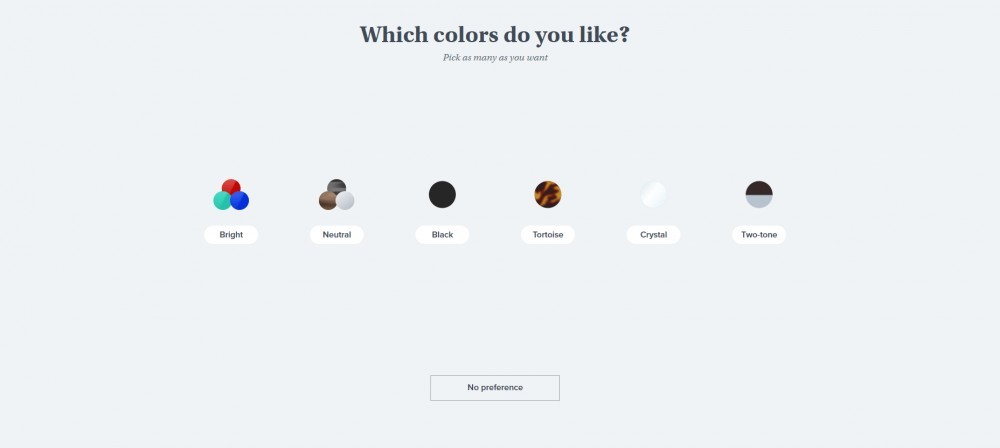 Warby Parker Try at Home quiz colors