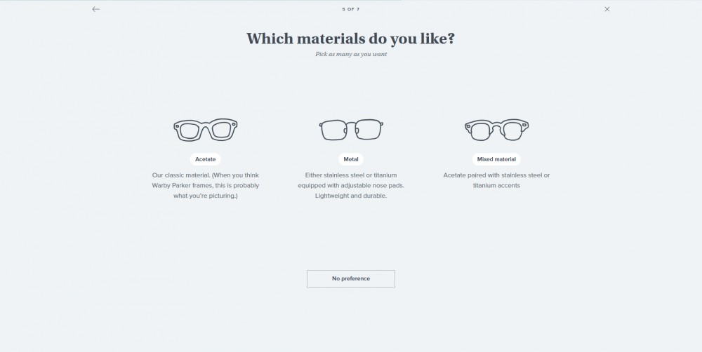 Warby Parker Try at Home quiz material