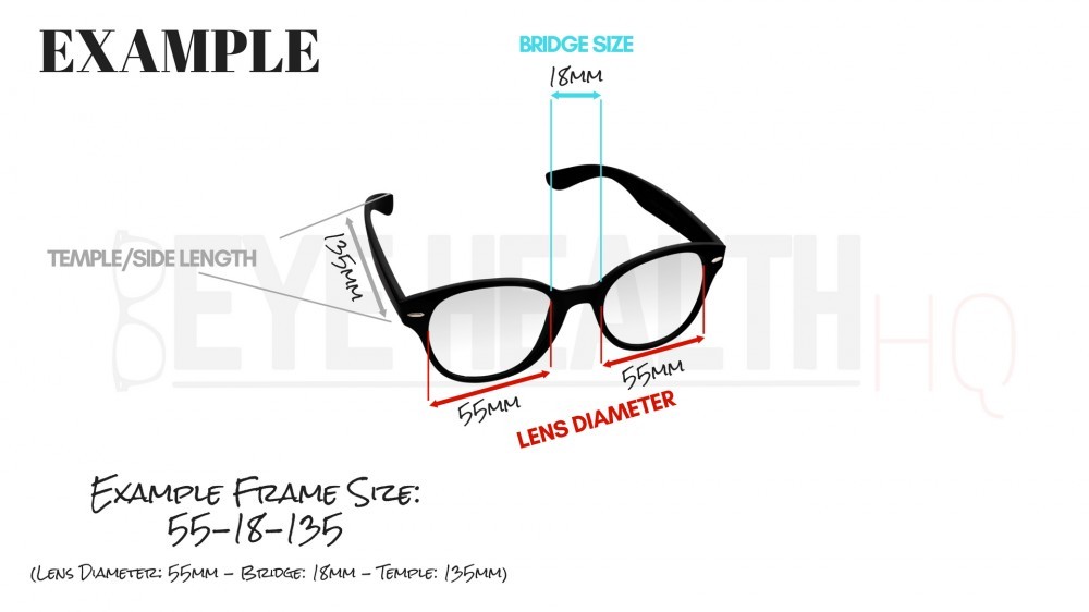 Example of eyeglasses frame measurements